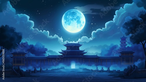 Wallpaper Mural Anime background of a Chinese or Japnanese castle under the moonlight Torontodigital.ca