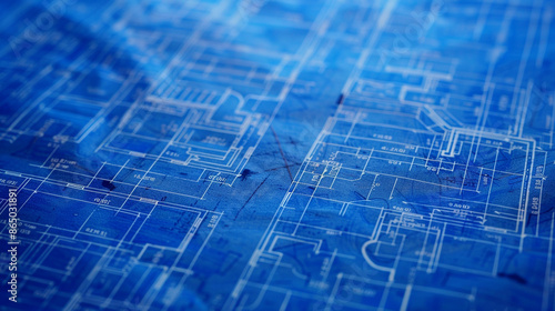 Close-up of an architect's blueprint with measurements