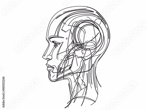 AI Dominated Future: A Single-Line Silhouette of a Robot Head Envisioning the Rise of Artificial Intelligence