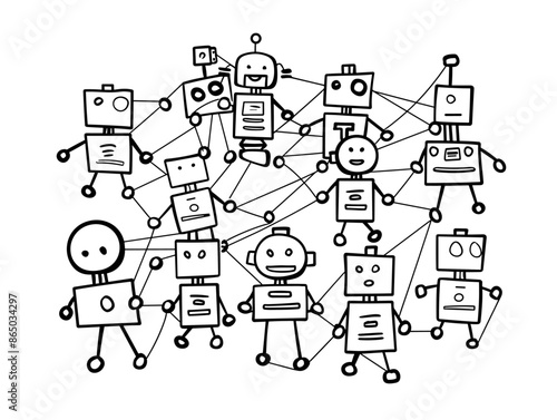 Robotic Swarm: Interconnected Collective Intelligence in Minimalistic One-Line Depiction