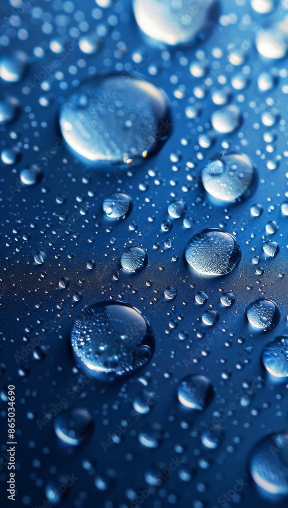 Water drops on a blue background with sky view, abstract nature and freshness concept Water drops on a blue background with sky view, abstract nature and freshness concept
