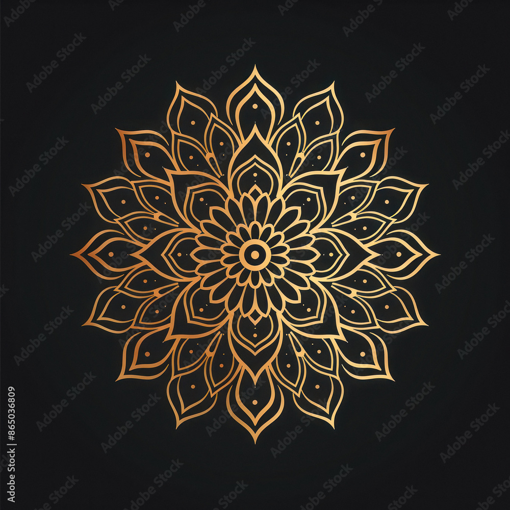 clean simple mandala one color gold on black background. clean simple mandala one color gold on black background.