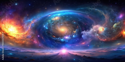 Fototapeta Naklejka Na Ścianę i Meble -  360 degree space background with colorful nebula and galaxy, perfect for environments and virtual reality projects