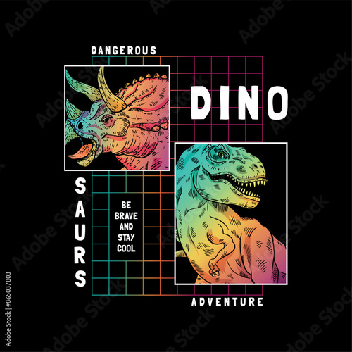 textile print design with with dinosaurs drawing as vector
