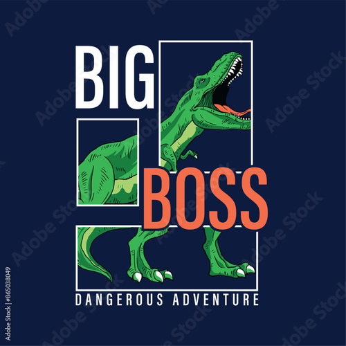 textile print design for  kids fashion with wild dinosaur drawing as vector