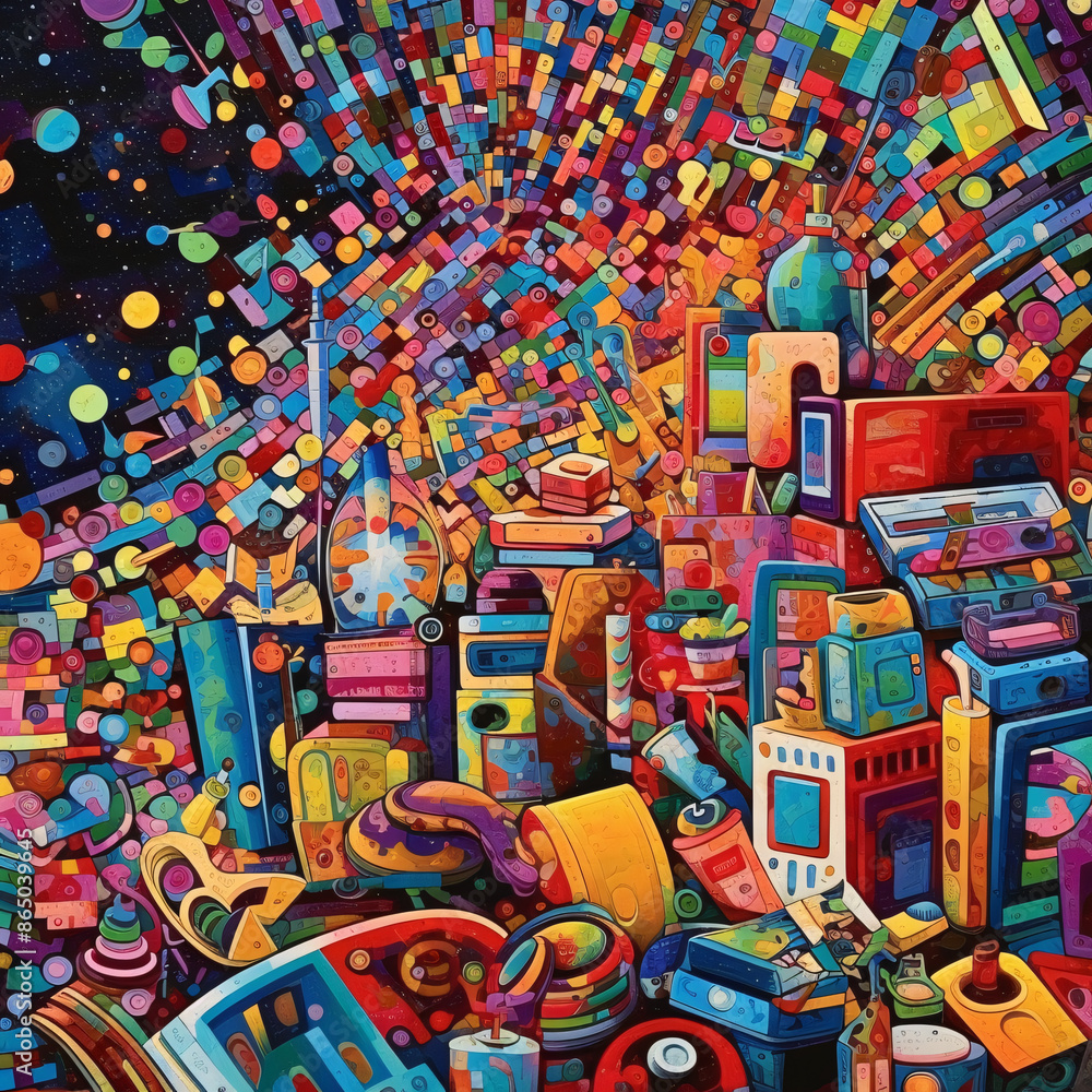 Naklejka premium Cityscape Collage: A Vivid Explosion of Color and Culture