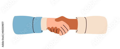 Handshake for deal, business cooperation. Partners shaking hands. Agreement, partnership, collaboration concept. Corporate communication. Flat vector illustration isolated on white background