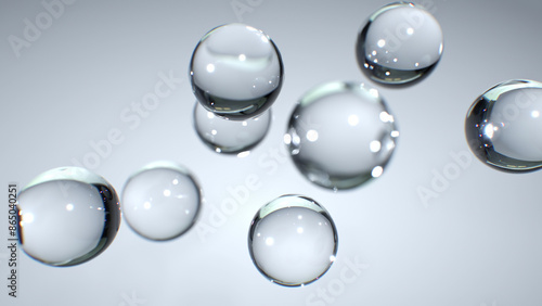 Closeup 3d render science idea concept of shape atom cell floating split cells isolate on white background.