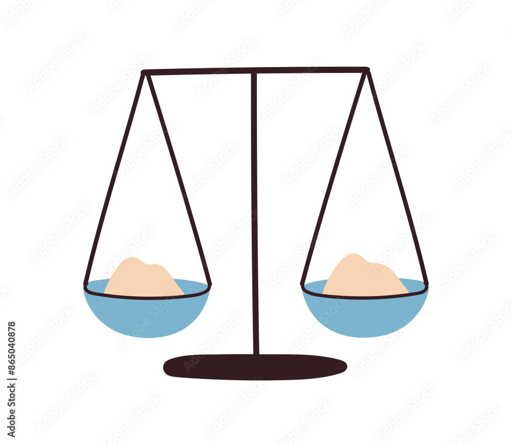 Scales for balance and weight comparison. Old device with two plates, pans, bowls for weighing and comparing. Justice, judgment, court concept. Flat vector illustration isolated on white background Scales for balance and weight comparison. Old device with two plates, pans, bowls for weighing and comparing. Justice, judgment, court concept. Flat vector illustration isolated on white background