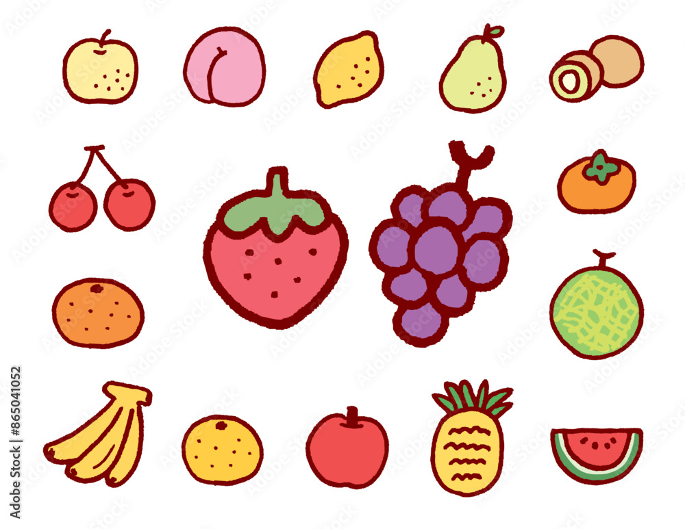 かわいい果物のアイコンイラスト かわいい果物のアイコンイラスト