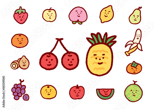 かわいい顔がついた果物のキャライラスト