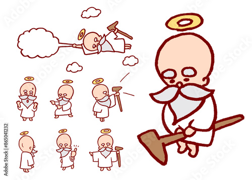 頭に輪っかを乗せた髭を生やしたかわいい神様
