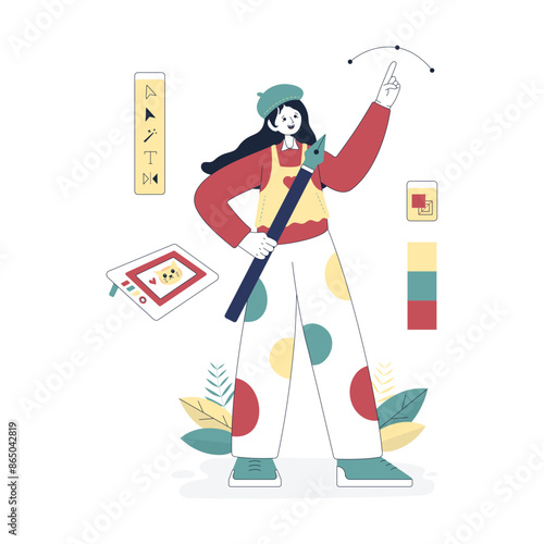 Flat Illustration Colorful Occupation Graphic Designer