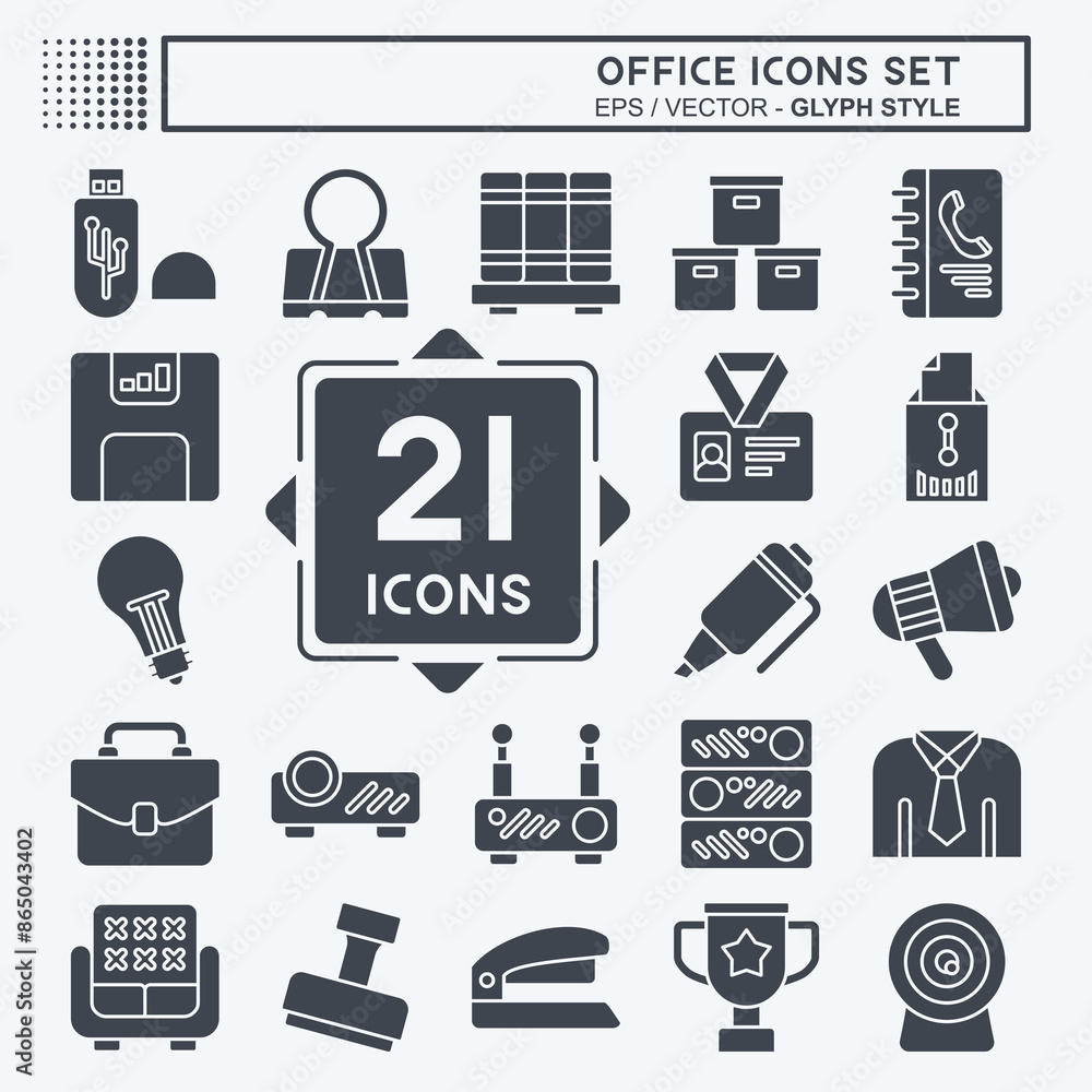 Icon Set Office. related to Education symbol. glyph style. simple design illustration Icon Set Office. related to Education symbol. glyph style. simple design illustration