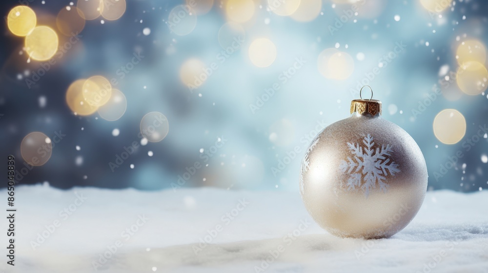 Golden Christmas Ornament on Snowy Background Golden Christmas Ornament on Snowy Background