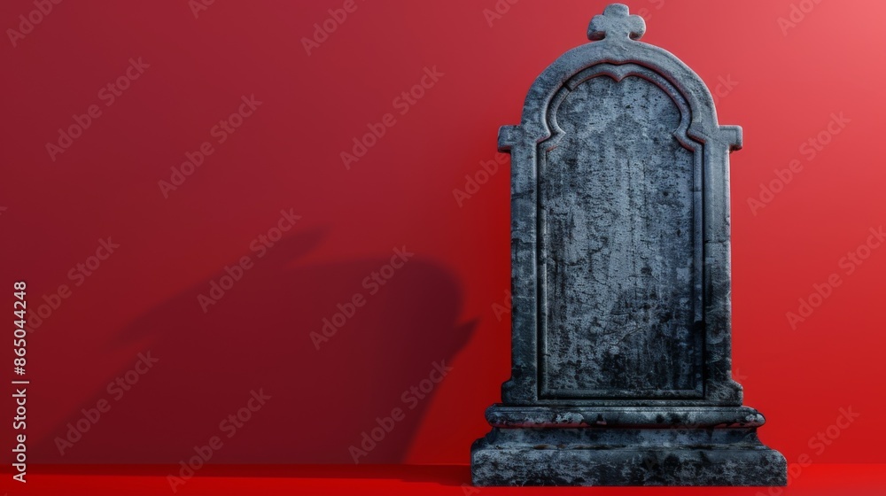 Obraz premium Tombstone on a grave without an inscription isolated on red background