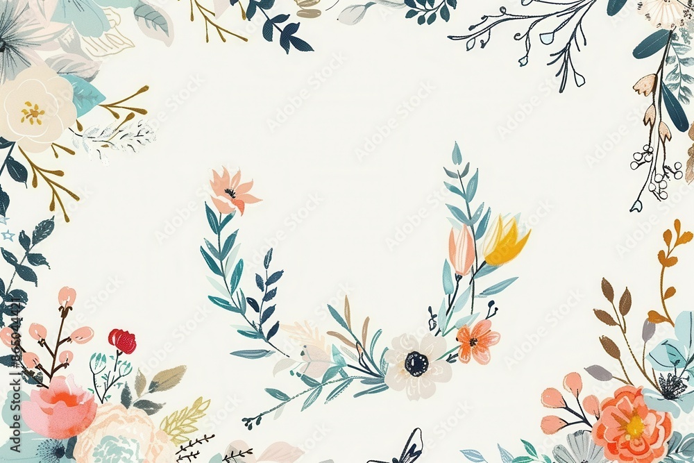 A beautiful background featuring various floral wreaths with a white background, perfect for creating festive invitations and decorations. Generative AI A beautiful background featuring various floral wreaths with a white background, perfect for creating festive invitations and decorations. Generative AI