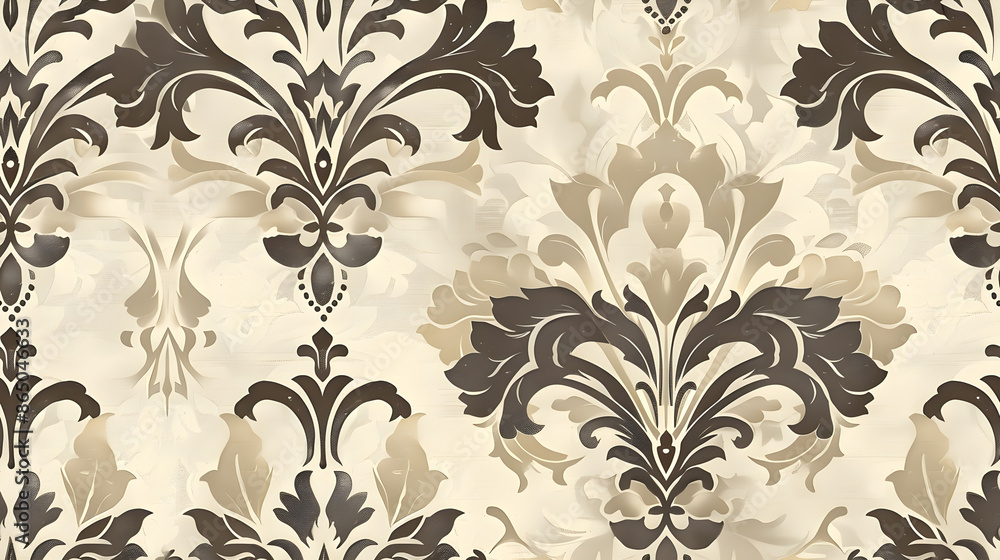 damask pattern, brown and with damask pattern, brown and with