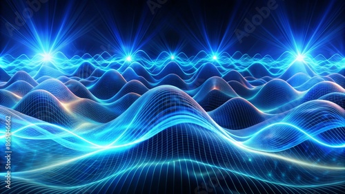 Wallpaper Mural Vibrant, electric blue waves pulse through a futuristic digital landscape, evoking a rhythmic, technological cadence of light and energy. Torontodigital.ca