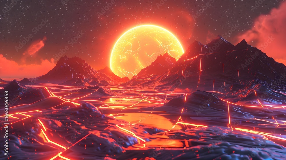 Obraz premium orange synthwave background