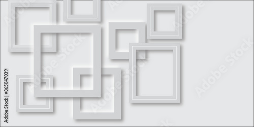Abstract white and grey geometric overlapping square pattern, design of technology background with shadow. Cover or splash template photograph composition. Photograph composition.