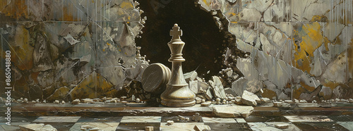 Chessboard in the middle of a game, abandoned, plans gone awry or abandoned.