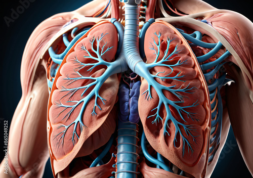 Human Respiratory System Lungs Anatomy. Generative AI. photo