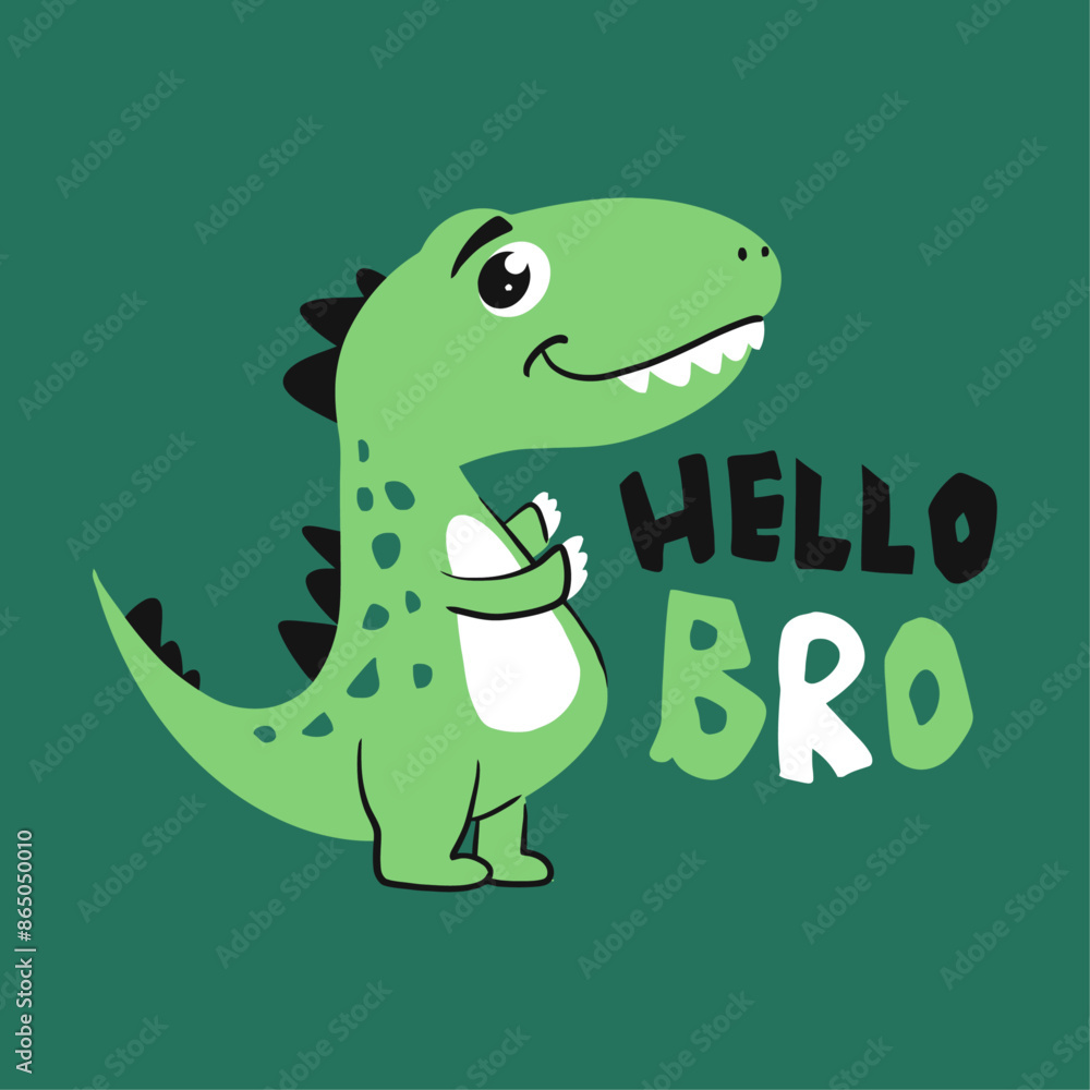 Obraz premium little Dino funny dinosaur head drawing as vector for textile print tshirt