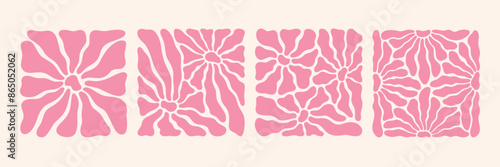 Groovy flower trendy set. Vintage vector pattern. Aesthetic retro floral illustration. Daisy flower posters.
