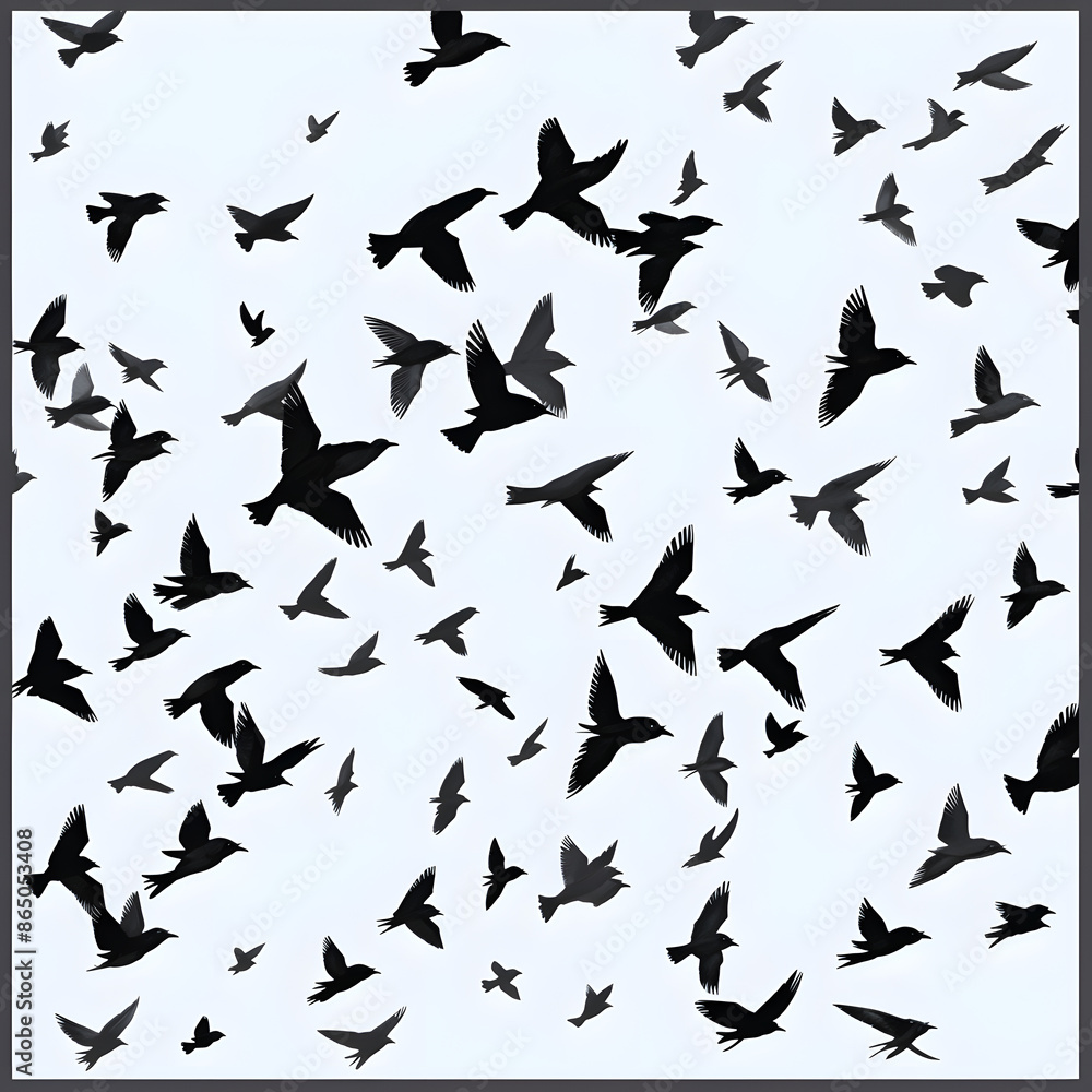 Naklejka premium Flock of Black Crows in Flight