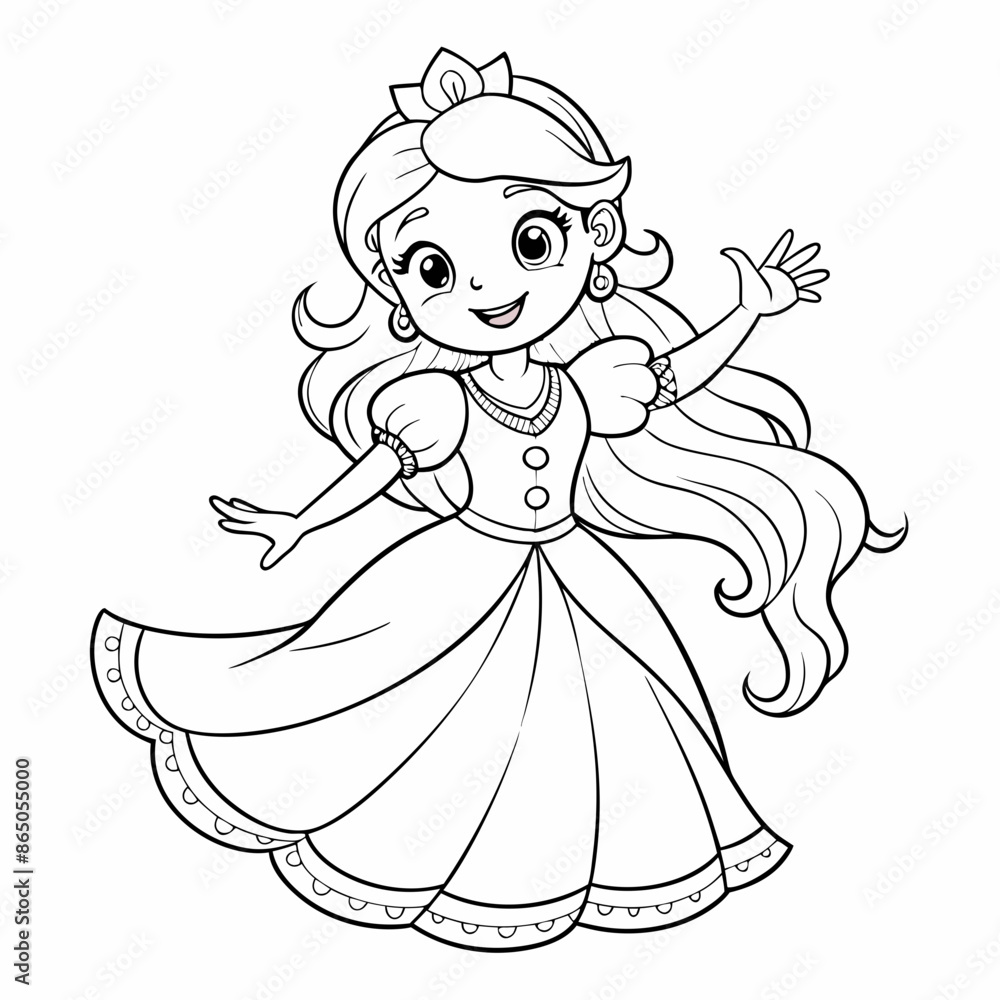 Fototapeta premium Princess Coloring Page for kids, Kids Drawing, Princess with different Pose