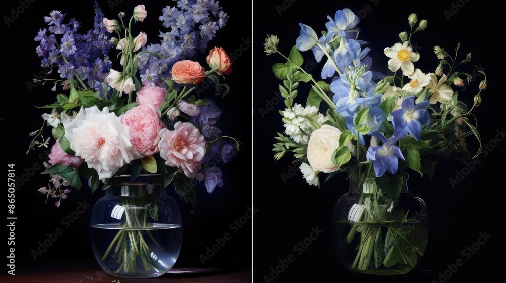 Fototapeta premium Oil painted flowers in vibrant colours illustrations