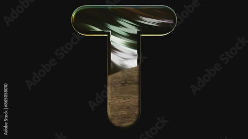 elegant letter T, transparent background, alpha channel, liqid, wood, bold, rounded, animated, loop
 photo