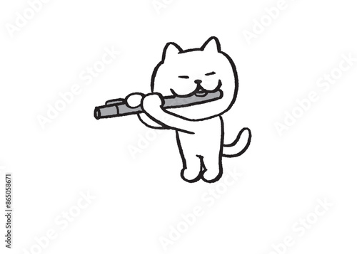 かわいい白猫キャラの楽器演奏
