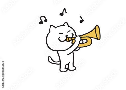 かわいい白猫キャラの楽器演奏