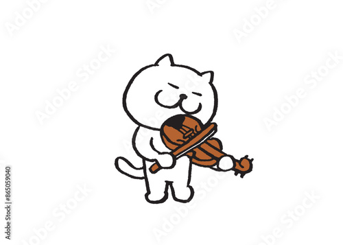 かわいい白猫キャラの楽器演奏