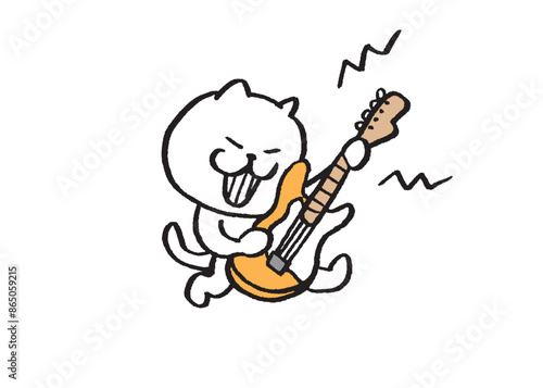 かわいい白猫キャラの楽器演奏