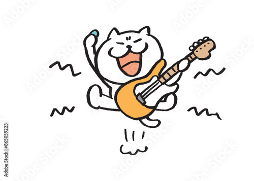 かわいい白猫キャラの楽器演奏