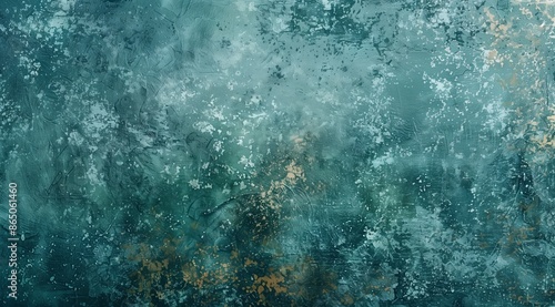 Abstract teal and green grunge background, dark blue paint texture on canvas in the style of an abstract expressionist painter