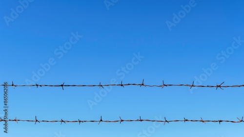 Empty space for text beside barbed wire under a clear blue sky