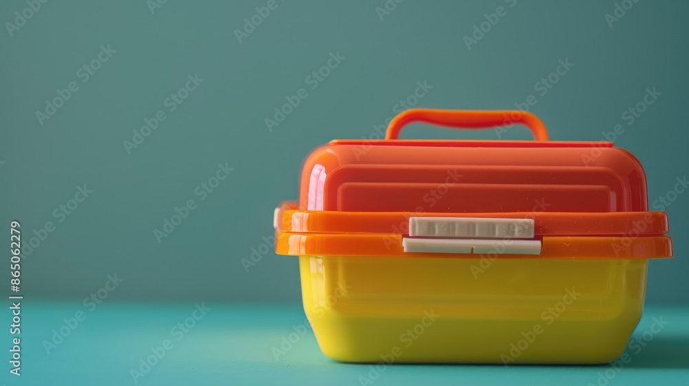 Retro themed plastic lunch box in soft focus with space for text Retro themed plastic lunch box in soft focus with space for text
