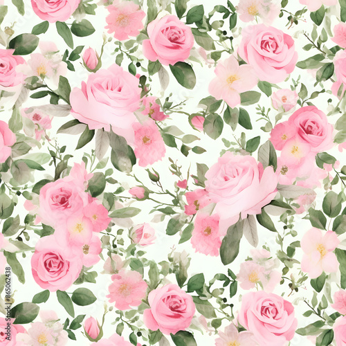 Lavish Pink Roses on a Floral Background
