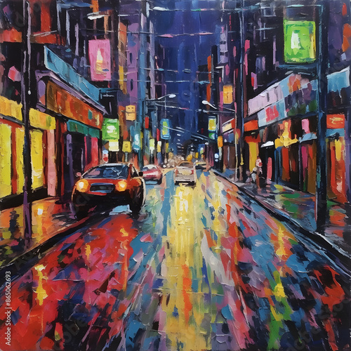 Luminous Rainy Night in a City