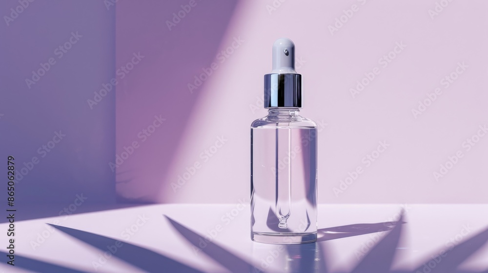 Naklejka premium Beauty product Clear liquid in glass dropper bottle collagen peptide serum with hyaluronic acid Cosmetic branding mockup with copy space