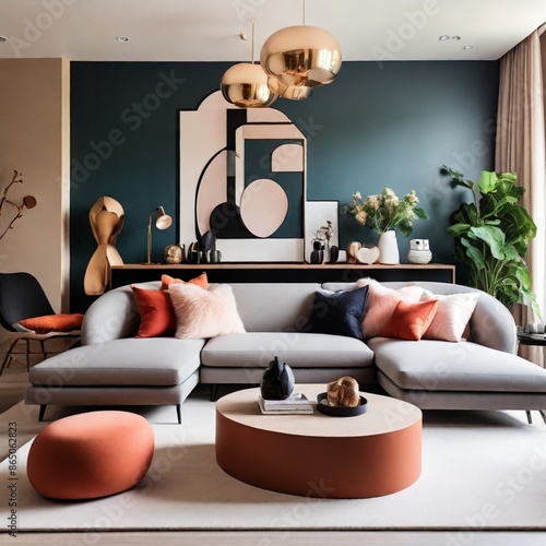 A modern living area with sleek furniture, bold accents, and a cozy ambiance creates a heart-touching home interior.