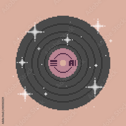 Longplay Vinyl Media Format with Blinking Effect on Peach Background, Flat Pixel Art Illustration