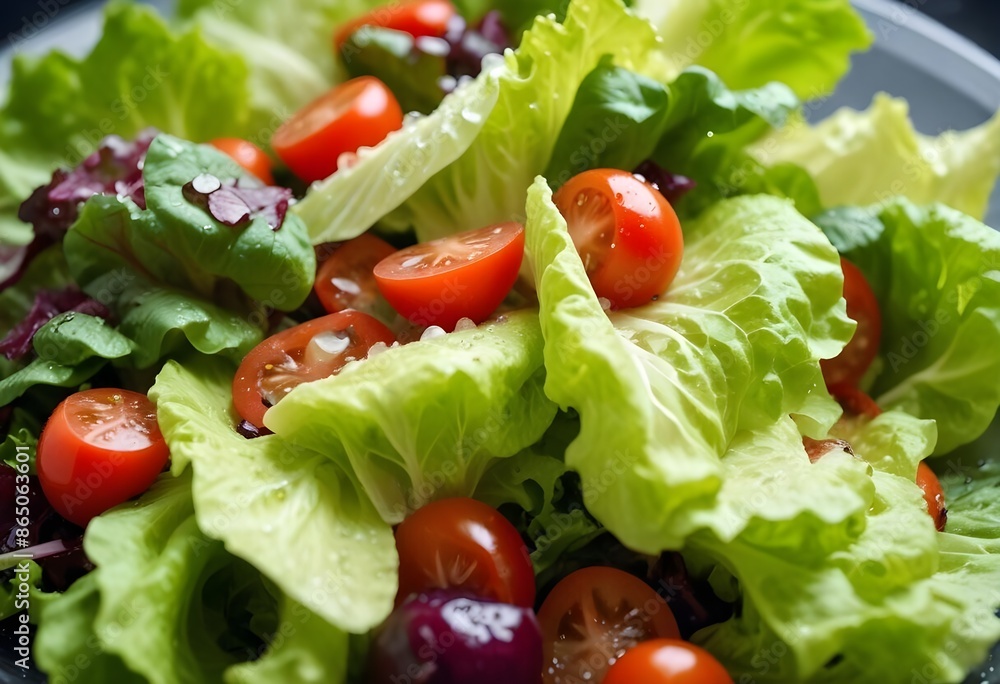 Fresh healthy salad with little tomatoes, onions, ushrooms, water drops Fresh healthy salad with little tomatoes, onions, ushrooms, water drops