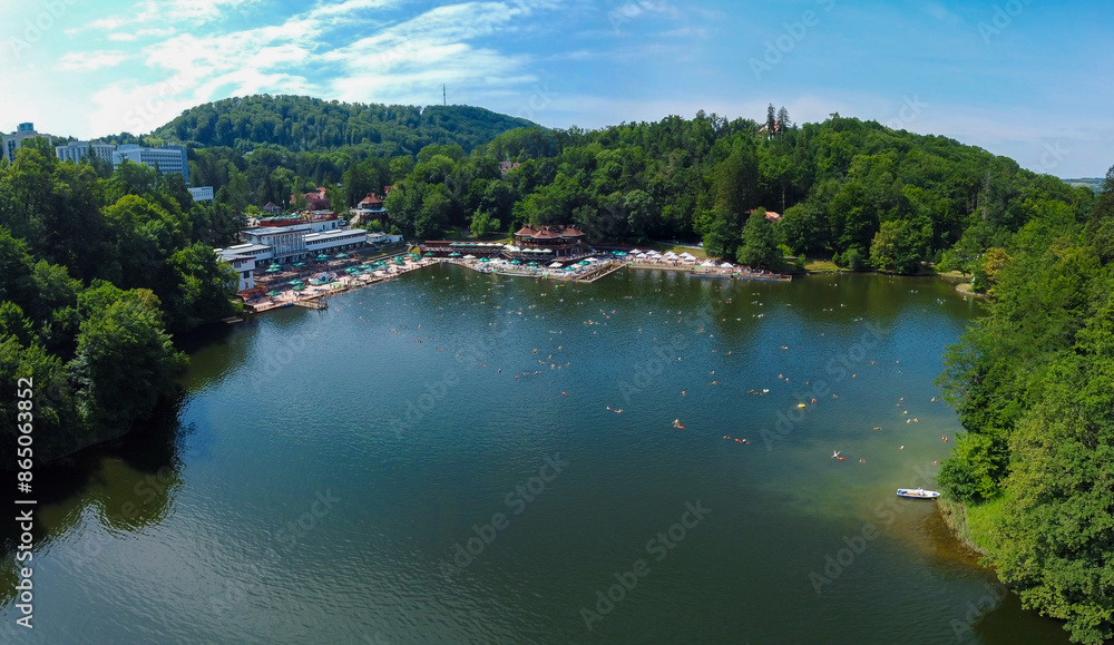 Bear lake from the Sovata resort - Romania seen from above Bear lake from the Sovata resort - Romania seen from above