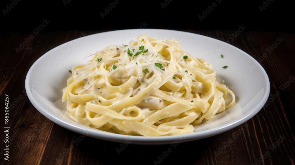 Fettuccine Alfredo on a White Plate Fettuccine Alfredo on a White Plate