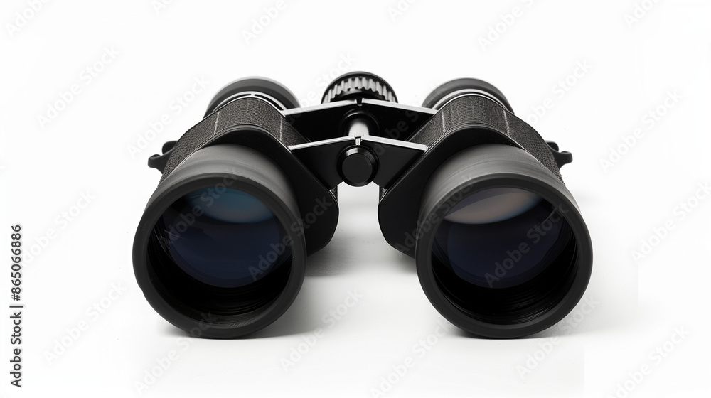The binoculars, clearly visible against a white background, show a variety of details The binoculars, clearly visible against a white background, show a variety of details